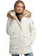 Everest Lang Damen Parka Jacke mit pelziger Kapuze für Winter Weiß