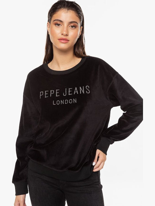 Long Women's Sweatshirt Velvet Black