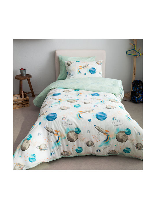 Vesta Home Space Σετ Παιδική Παπλωματοθήκη Μονή με Μαξιλαροθήκη Βαμβακερή Πολύχρωμη 170x240εκ.