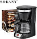 Sokany CM-108S Καφετιέρα Φίλτρου 950W Black