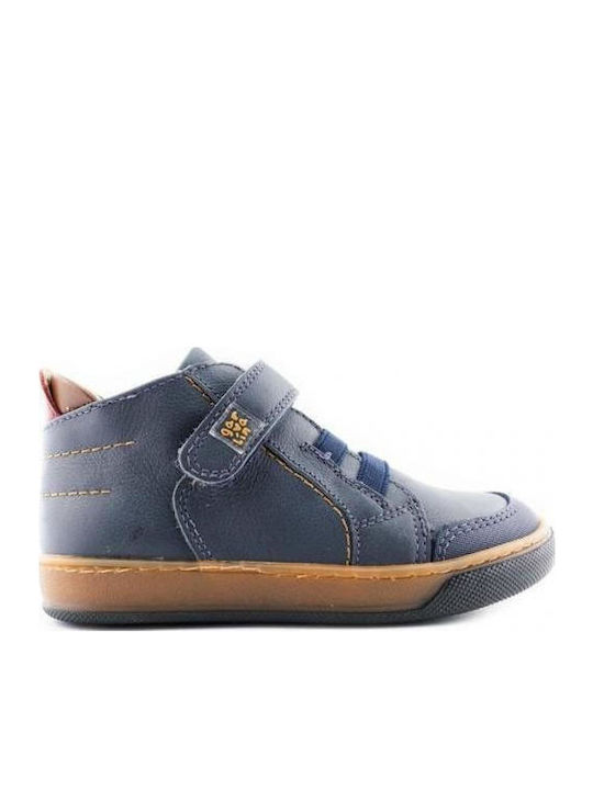Leather Kids Boots with Velcro Blue