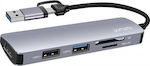 4Smarts USB 2.0 3 Port Hub with USB-A / USB-C Connection Gray