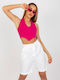 Rue Paris Women's Athletic Crop Top Sleeveless with V Neckline Fuchsia