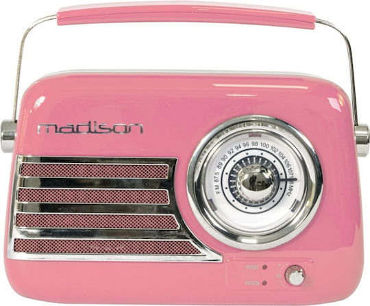 Madison Freesound VR40 Retro Επιτραπέζιο Ραδιόφωνο Επαναφορτιζόμενο με Bluetooth Ροζ