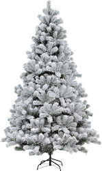 Deluxe Flocked Snowy Christmas Green Tree with Metallic Base and Built in Branches H210cm