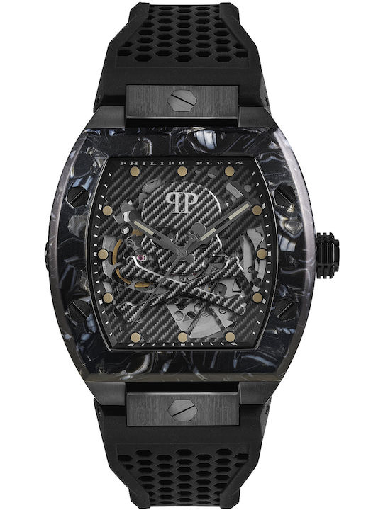 Philipp Plein The Skeleton Herrenuhr 44mm Automatisch mit Schwarz Kautschukarmband