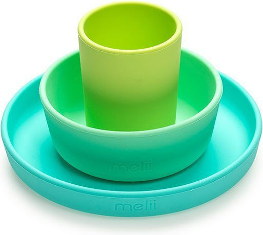 Melii Set de hrănire din Silicon Albastru deschis 3buc pentru 6+ luni