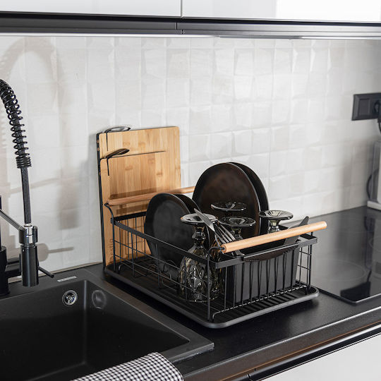 Estia Bamboo Essentials Στραγγιστήρι Νεροχύτη Μεταλλικό Μαύρο 44x32x20cm