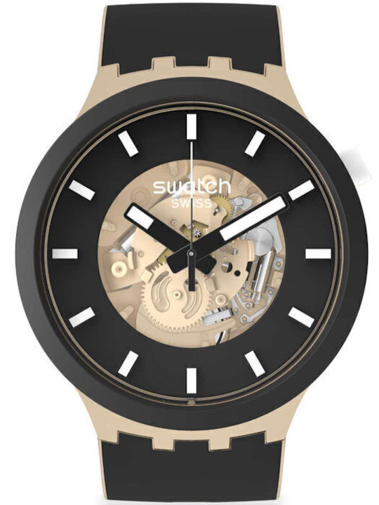 Swatch Unisex Ceas Bărbați 47mm Baterie Cu Curea Cauciuc Neagră