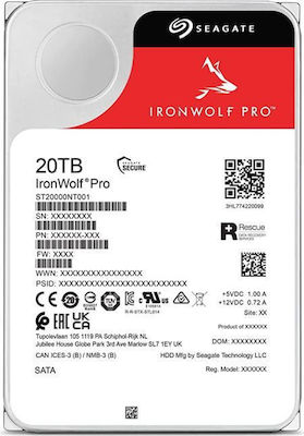 Seagate Ironwolf Pro 20TB HDD Σκληρός Δίσκος 3.5" SATA III 7200rpm με 256MB Cache για NAS