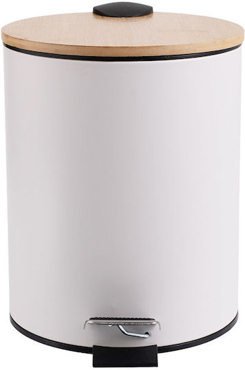 Estia Bamboo Essentials Inox Badezimmer Mülleimer Sanftes Schließen 5Es Weiß