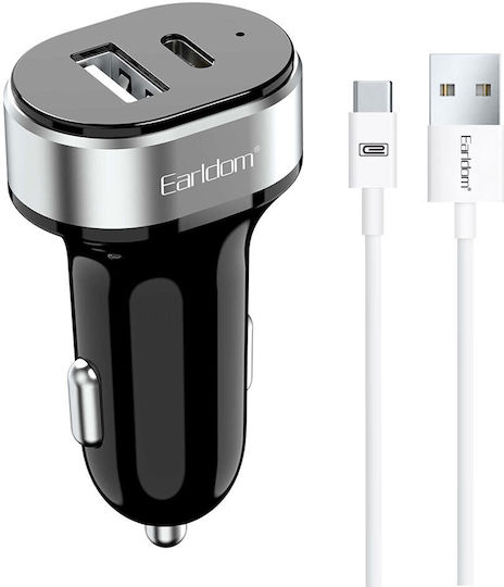 Earldom ES-CC14 Auto-Ladegerät mit Anschlüssen: 1xUSB 1xType-C mit Kabel Typ-C,TC-TC Schwarz Farbe