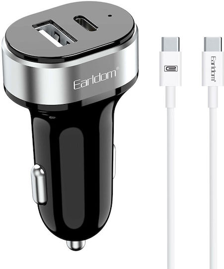 Earldom ES-CC14 Auto-Ladegerät mit Anschlüssen: 1xUSB 1xType-C mit Kabel Typ-C,TC-TC Schwarz Farbe