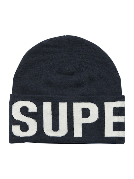 Mountain Knitted Beanie Cap Navy Blue