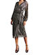 Forel Midi Dress Long Sleeve Wrap Silver