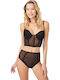 Cansoy Lace Underwear Set with Bra & Brazil Black Perla
