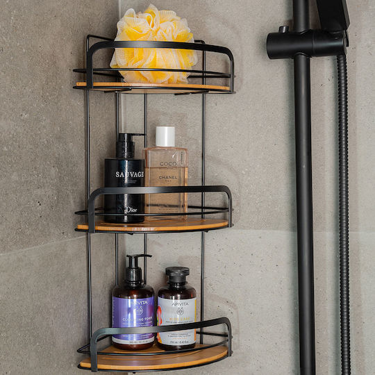 Estia Essentials Corner Wall Mounted Bathroom Shelf Bamboo with 3 Shelves 19.5x19.5x49cm Black
