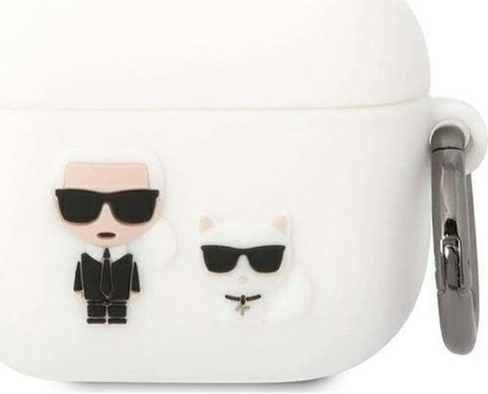 Karl Lagerfeld Karl Choupette Θήκη Σιλικόνης με Γάντζο σε Λευκό χρώμα για Apple AirPods 3