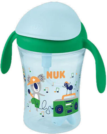 Nuk Παιδικό Ποτηράκι με Λαβές και Καλαμάκι Motion Cup από Πλαστικό Πράσινο 230ml για 8m+
