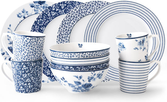 Laura Ashley Blueprint Albastru Porțelan Set de Vase 12buc