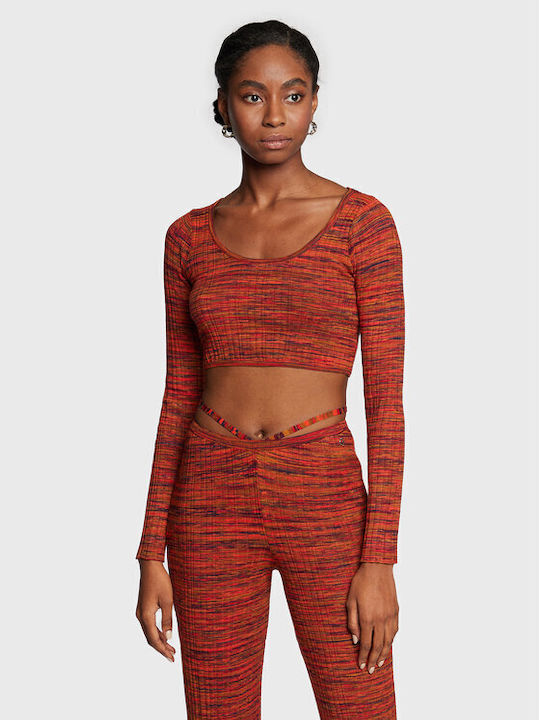 Guess Anika Damen Sportliches Crop Top Langärmelig Orange