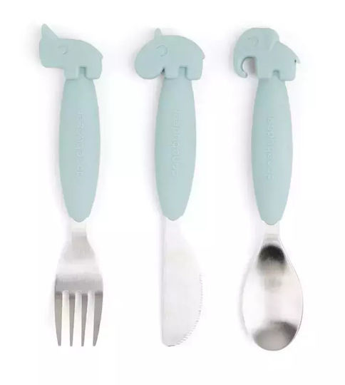 Done by Deer Baby Cutlery Set Animals made of Metal Blue 3pcs