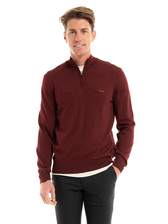 Hugo Boss Men's Long Sleeve Sweater with Zipper Burgundy