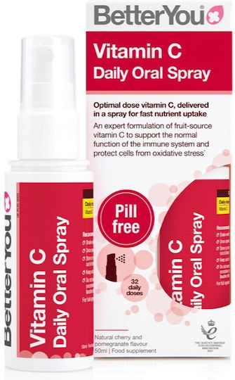 BetterYou Vitamin C Daily Oral Spray Vitamin for Immune System Boost, the Skin & Antioxidant Action 120mg Cherry Pomegranate 50ml
