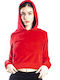 Cropped Women's Sweatshirt Velvet Hooded Red