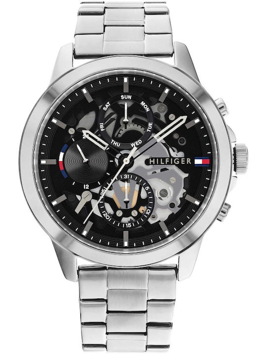 Tommy Hilfiger Henry Ανδρικό Ρολόι 44mm Χρονογράφος Μπαταρίας με Ασημί Μεταλλικό Μπρασελέ