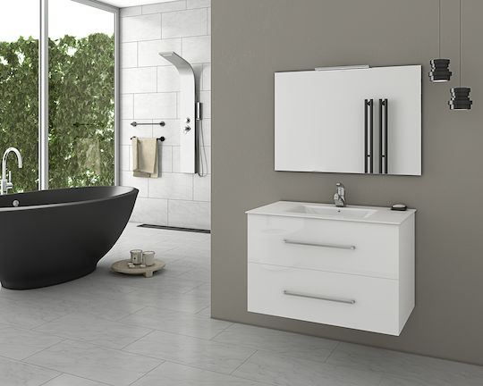Drop Torino 75 Countertop with Sink & Mirror Melamine L75xW45xH50cm White-1 Drop Torino 75 Countertop with Sink & Mirror Melamine L75xW45xH50cm White-1