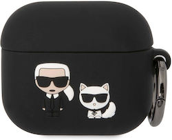 Karl Lagerfeld Karl & Choupette Θήκη Σιλικόνης με Γάντζο σε Μαύρο χρώμα για Apple AirPods 3