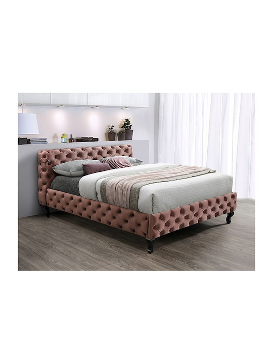 Herrera Κρεβάτι Υπέρδιπλο Επενδυμένο με Ύφασμα Ροζ με Τάβλες για Στρώμα 160x200cm