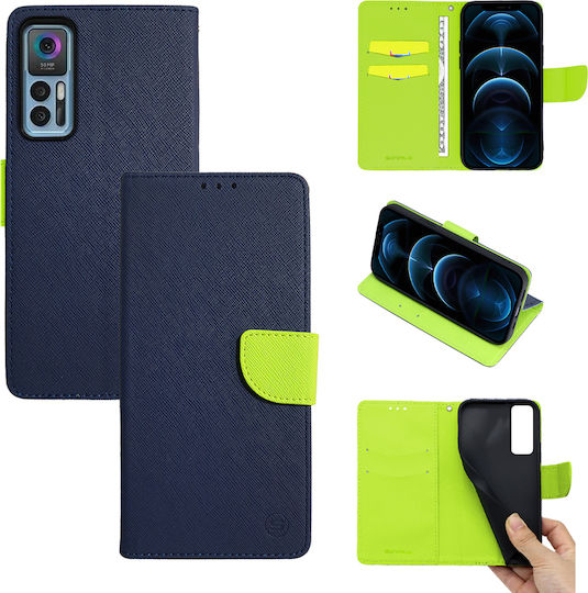 Sonique Trend Wallet Piele artificială Dark Blue / Acid Green (TCL 30 / 30+ / 30 5G - TCL 30 / 30+ / 30 5G)