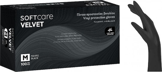 Bournas Medicals Soft Care Velvet Γάντια Βινυλίου Χωρίς Πούδρα σε Μαύρο Χρώμα 100τμχ