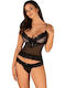 Obsessive Lace Underwear Set with String Black / Black Ivannes