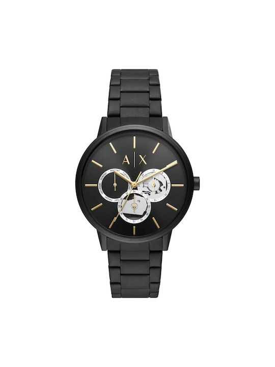 Armani Exchange Ρολόι Χρονογράφος Μπαταρίας με Μεταλλικό Μπρασελέ σε Μαύρο χρώμα