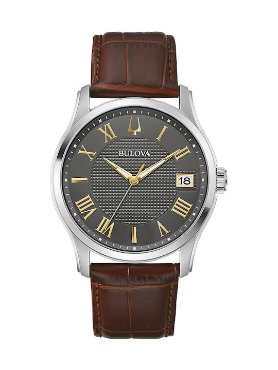Bulova Wilton Watch Battery with Brown Leather Strap
