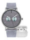 WATX & CO Men's Watch 44mm Chronograph Battery with Gray Leather Strap