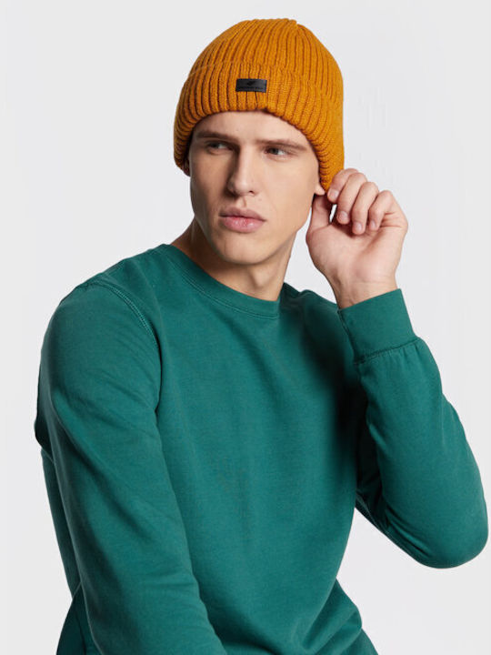 4F Beanie Ανδρικός Σκούφος με Rib Πλέξη σε Κίτρινο χρώμα