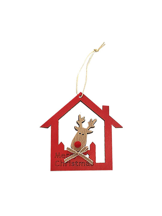 XMASfest Christmas Wooden Reindeer Ornament Red 9x10cm