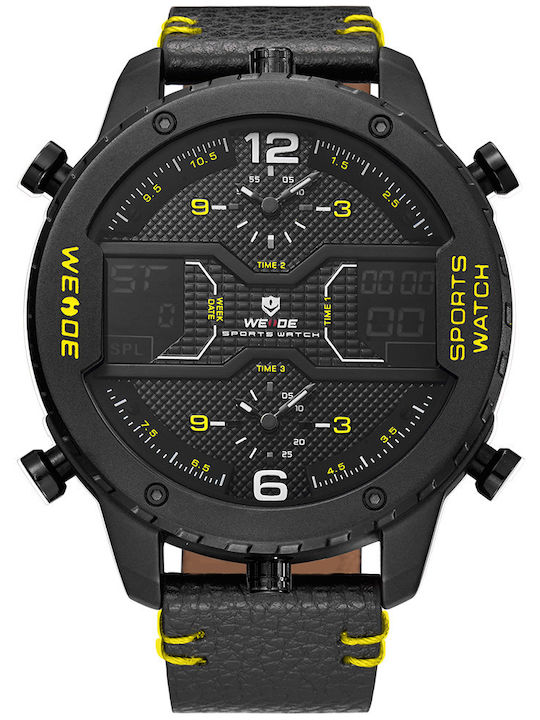 Weide Analog/Digital Men's Watch 53mm Chronograph Battery with Black Leather Strap
