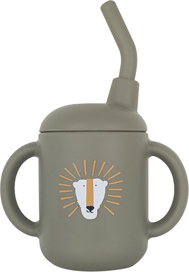 Baby Cloud Baby Cup with Handles and Straw Lion made of Silicone Gray 150ml for 6m+m+