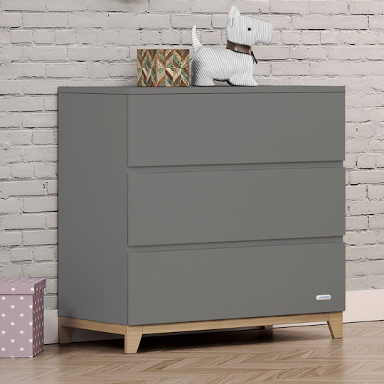 Zoom Dark Baby Dresser with 3 Drawers Gray 94x51x91cm