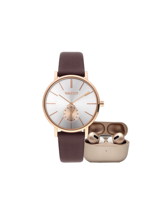 WATX & CO Set Watch with Leather Strap Brown