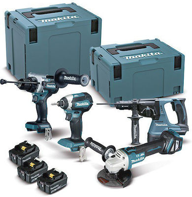 Makita Set Angle Wheel & Drill Driver & Impact Driver & Hammer 18V with 3 Batteries