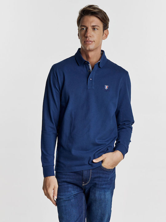 Guy Laroche Men's Long Sleeve Blouse Polo Blue