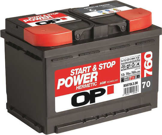Open Parts Car Battery AGM Start & Stop Power with 70Ah Capacity and 760A CCA