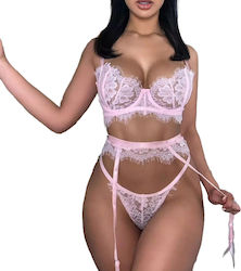 La Lolita Amsterdam Myra Lace Set with Bra & Thong Pink