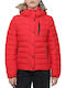 Superdry Women's Short Puffer Jacket for Winter with Detachable Hood Red